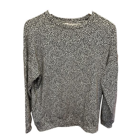 EUC ATHLETA Balance Studio Street Animal Cheetah Print Pullover Top‎ Black White - Picture 1 of 12